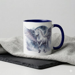 Mug Pégase Blanc Ailes au Clair de Lune Rêve Céleste