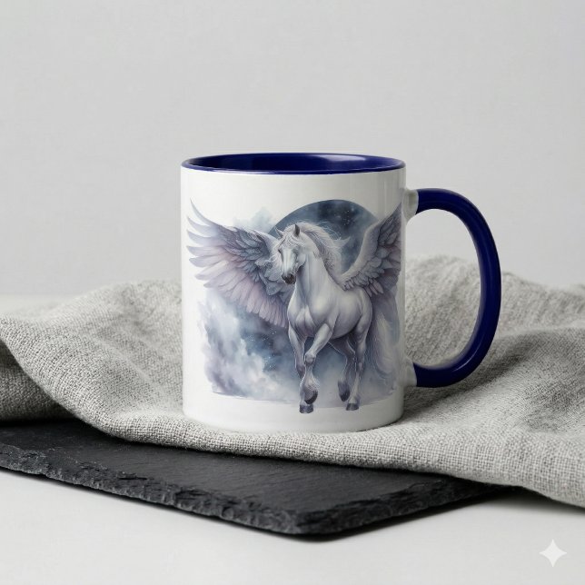 Mug Pégase Blanc Ailes au Clair de Lune Rêve Céleste (White Pegasus Moonlit Wings Celestial Dream Mug)