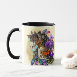 Mug Peindre Cheval Mustang avec Iris et papillons
