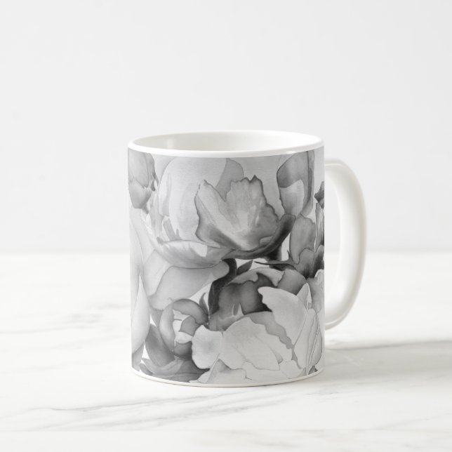Mug Peine blanche noire élégante aquarelle florale art (Devant droit)