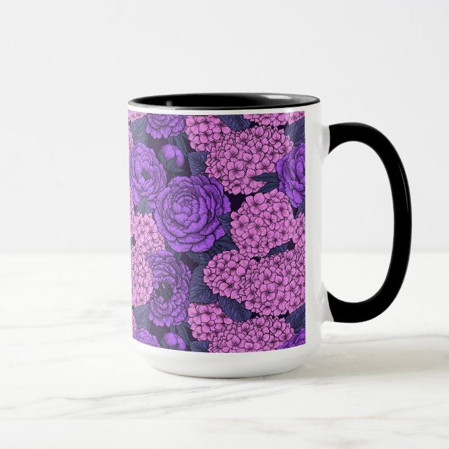 Mug Peine et hydrangée en rose et violet (Droite)