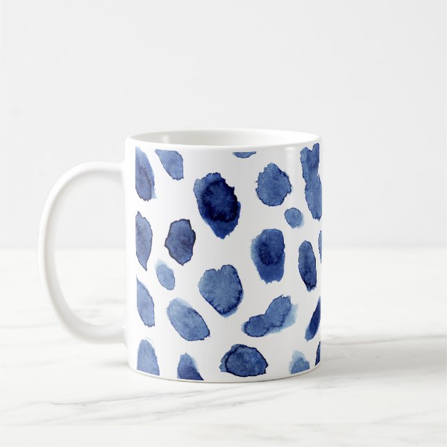 Mug Peint À La Main, Aquarelle Bleue Taches. (Gauche)