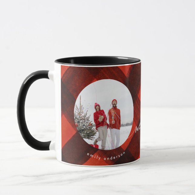 Mug Peint Rouge Noir Plaid Deux Vacances Photo (Gauche)