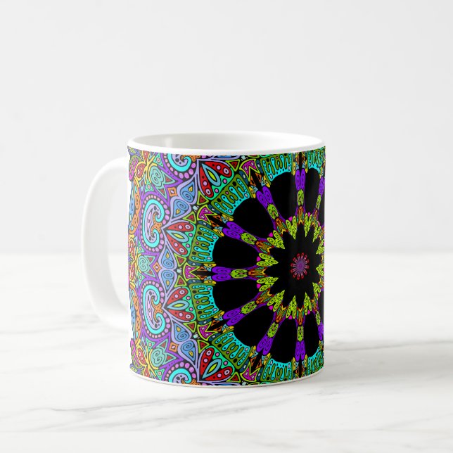 Mug Peinture à la main Mandala Horloge Face 24 (Devant gauche)