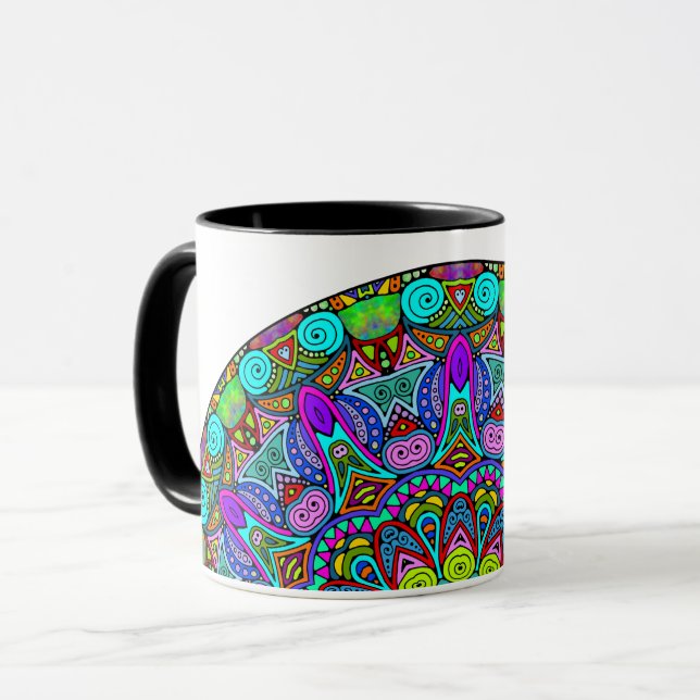 Mug Peinture à la main Mandala Horloge Face 4 (Devant gauche)