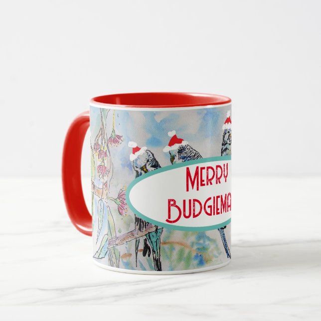 Mug Peinture à l'aquarelle de Noël de Perruche Santa B (Devant gauche)