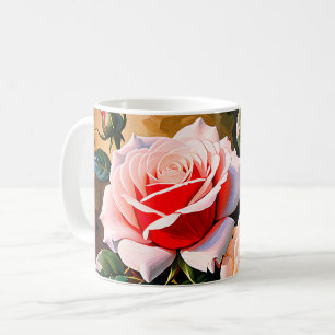 Mug Peinture à l'huile de roses roses blanches rouges