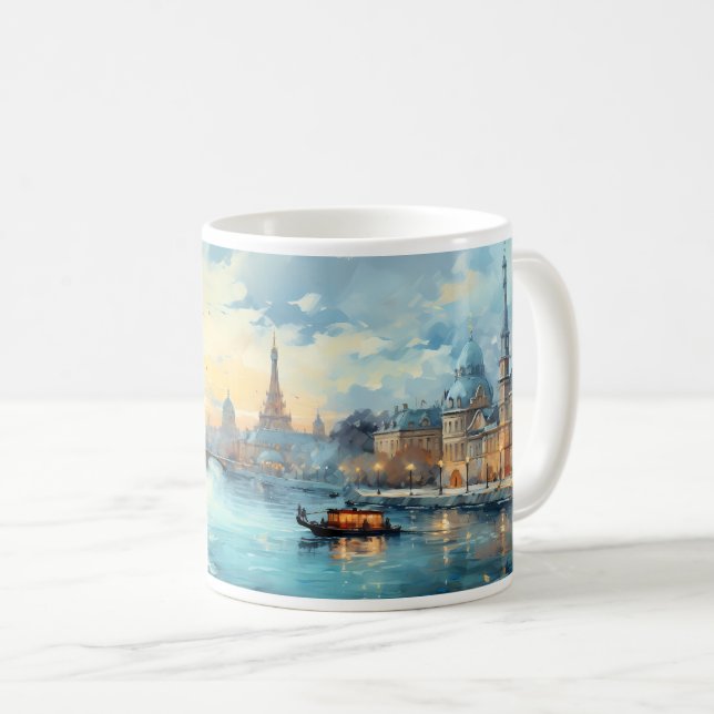Mug Peinture à l'huile de ville et de rivière (Devant droit)