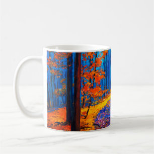 Mug peinture à l'huile montrant belle forêt d'automne