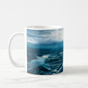 Mug peinture à l'huile montrant les vagues de l'océan