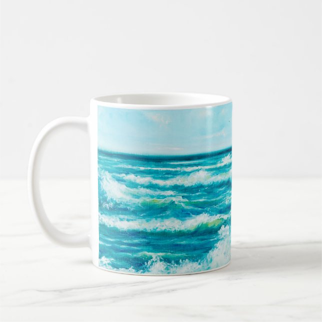 Mug  peinture à l'huile montrant les vagues de l'océan (Gauche)
