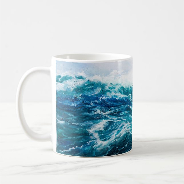 Mug  peinture à l'huile montrant les vagues de l'océan (Gauche)
