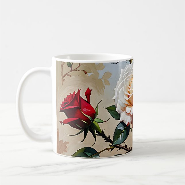 Mug Peinture à l'huile rose blanche et rouge (Gauche)