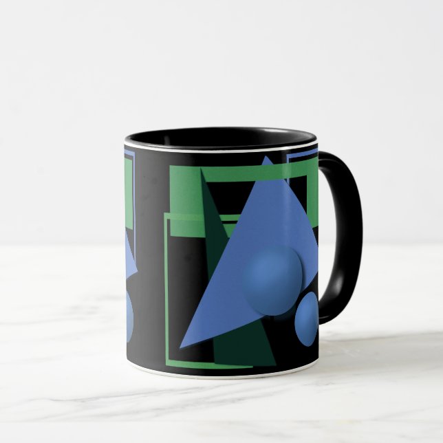Mug peinture abstraite, abstraction, vert et noir (Devant droit)