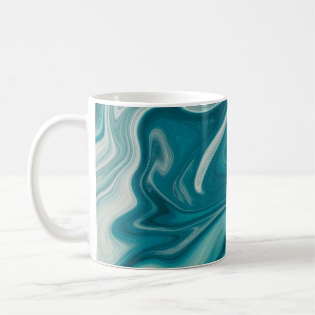 Mug Peinture abstraite blanche et turquoise (Gauche)