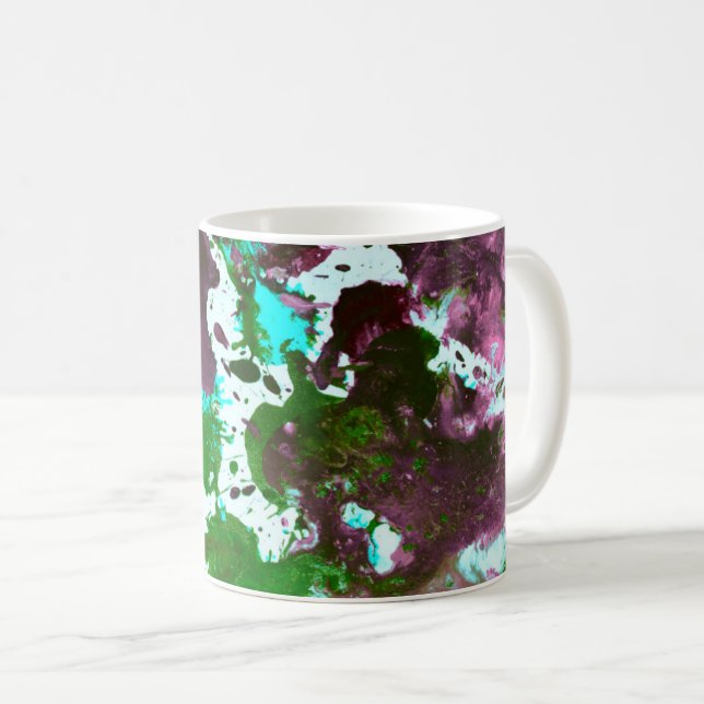 Mug Peinture Abstraite colorée vert et violet (Devant droit)