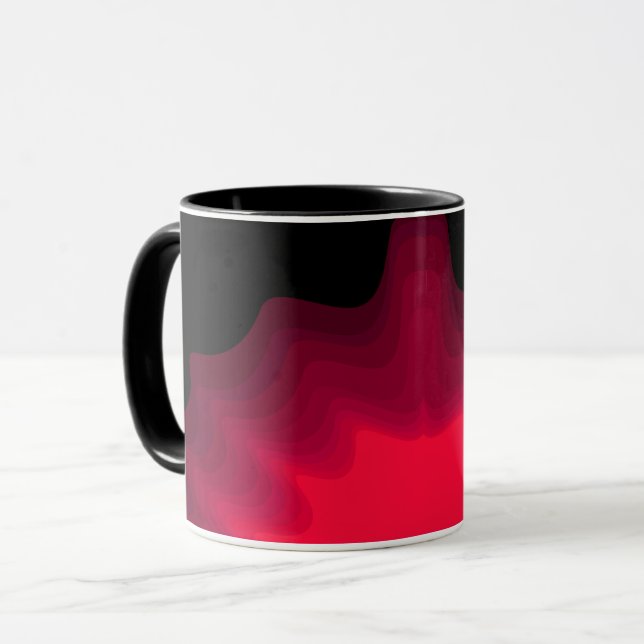 Mug Peinture abstraite de vagues noires et rouges (Devant gauche)