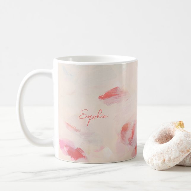 Mug Peinture Abstraite Rose & Corail Nom (Avec donut)