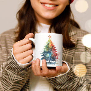 Mug Peinture aquarelle colorée de l'arbre de Noël