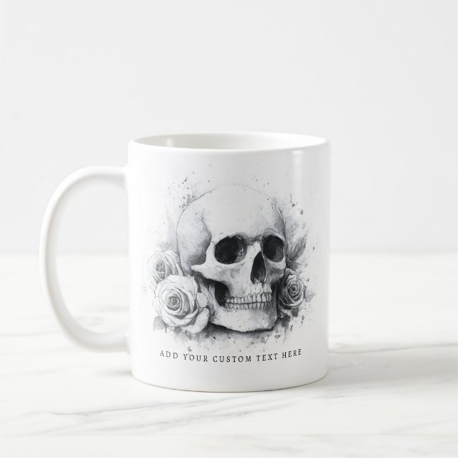 Mug Peinture aquarelle de crâne aux roses (Gauche)