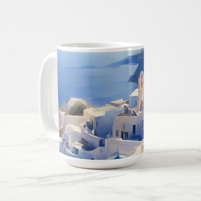 Mug Peinture aquarelle de Santorin Grèce (Devant gauche)