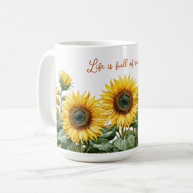 Mug Peinture aquarelle de tournesols avec message pers (Devant gauche)
