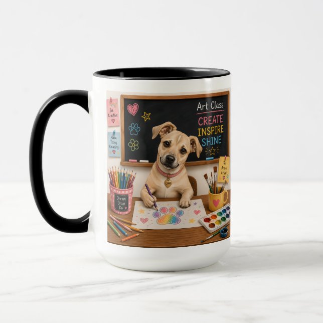 Mug Peinture aquarelle d'un chien d'école mignon (Gauche)