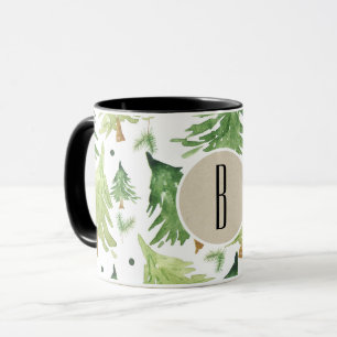 Mug Peinture aquarelle Pins Moderne Rustique Monogramm