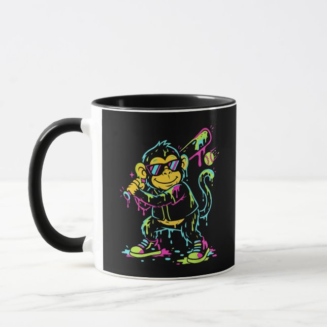 Mug Peinture au néon qui coule Singe de baseball Chimp (Gauche)