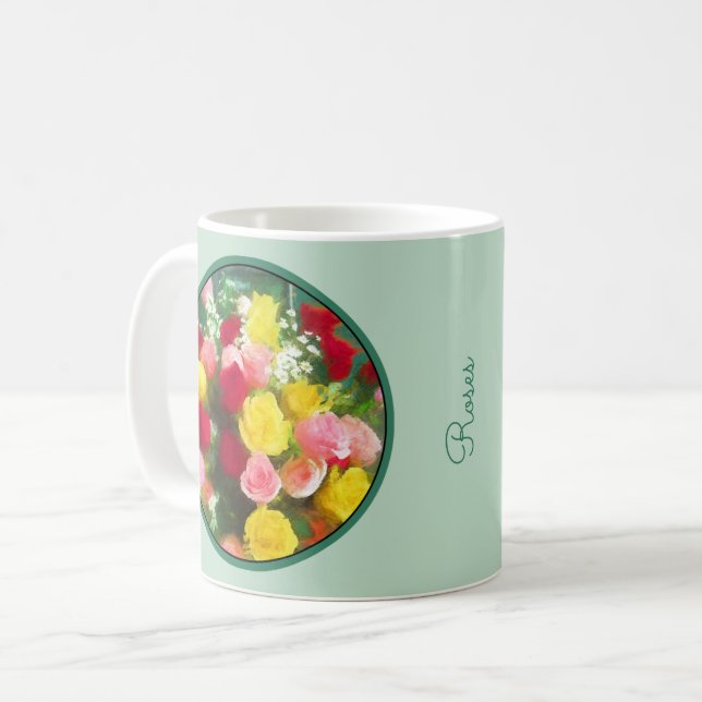 Mug Peinture Bouquet Rose - Jolie Art Fleur Originale (Devant gauche)