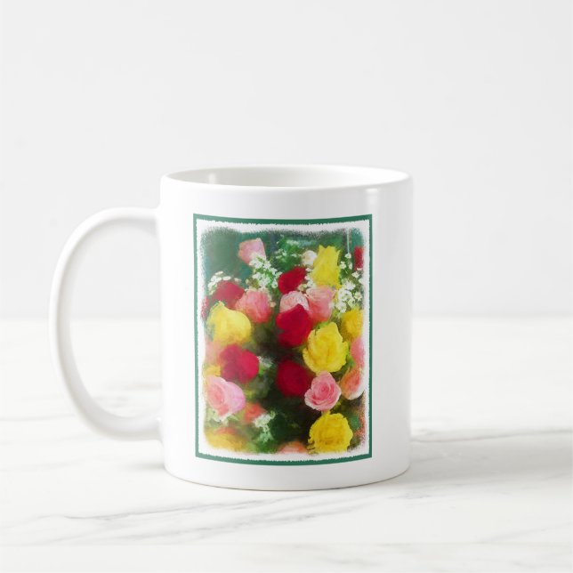 Mug Peinture Bouquet Rose - Jolie Art Fleur Originale (Gauche)