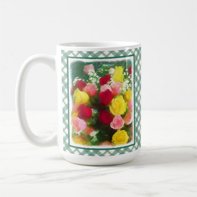 Mug Peinture Bouquet Rose - Jolie Art Fleur Originale (Gauche)