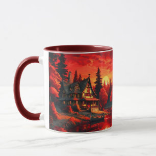 Mug Peinture coucher de soleil avec chalet et lac-6663