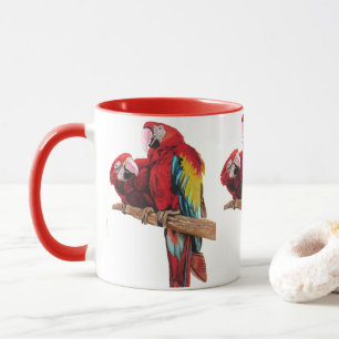 Mug Peinture couleur rouge Macaw Aquarelle