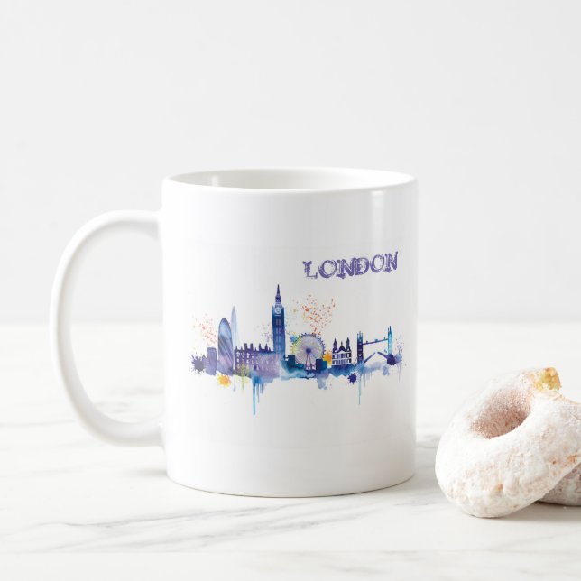 Mug Peinture d'aquarelle d'art londonien (Avec donut)