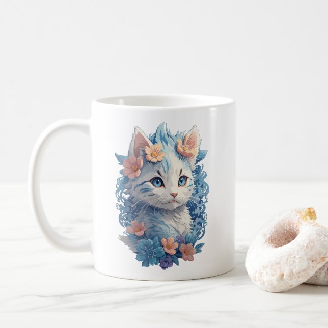 Mug Peinture d'aquarelle de chat mignonne avec éclabou (Avec donut)