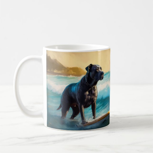 Mug Peinture de Cane Corso faisant du surf sur la plag (Gauche)