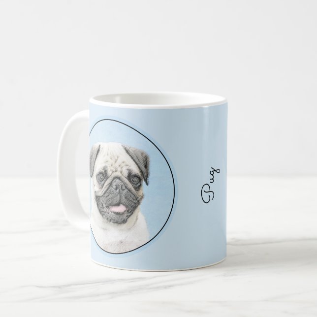 Mug Peinture de carlin - Joli art original de chien (Devant gauche)