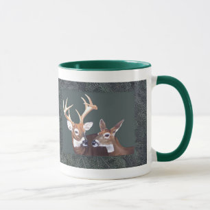 Mug Peinture de cerfs communs de mâle et de daine