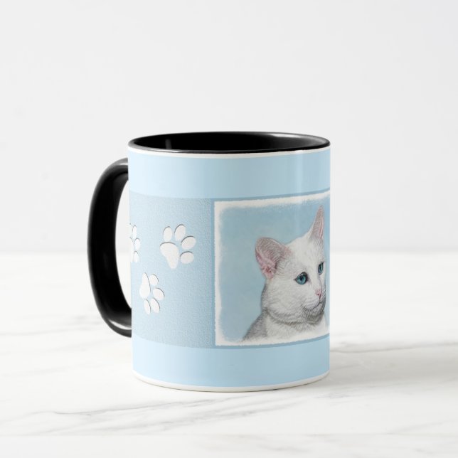 Mug Peinture de chat blanc - Cute Original Cat Art (Devant gauche)
