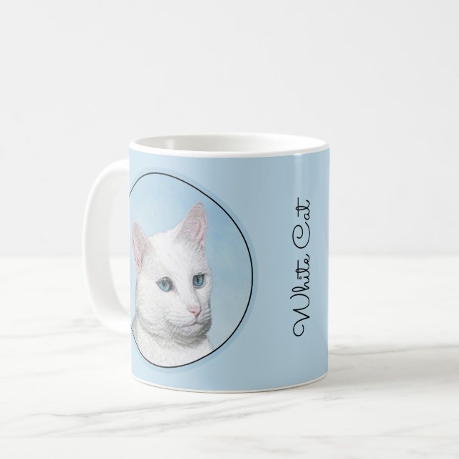 Mug Peinture de chat blanc - Cute Original Cat Art (Devant gauche)