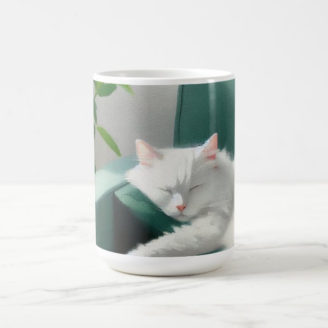 Mug Peinture de chat dormant sur un canapé vert (Centre)