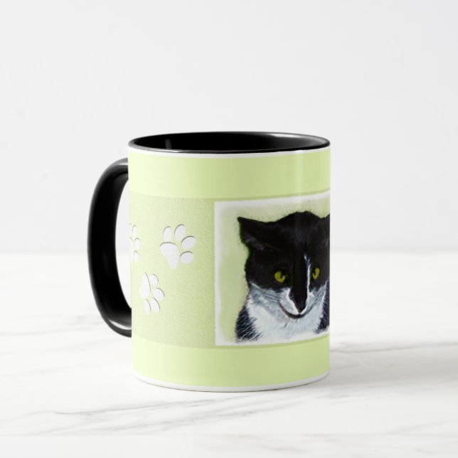 Mug Peinture de chat Tuxedo - Cute Original Cat Art (Devant gauche)
