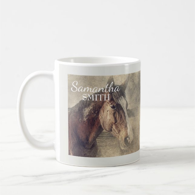 Mug Peinture de cheval brun personnalisée (Gauche)