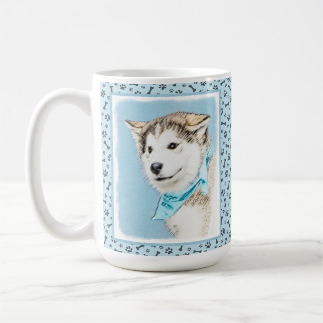 Mug Peinture de chiot Husky sibérien - Art original de (Gauche)