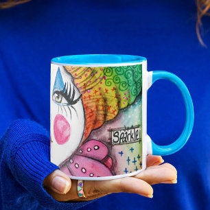 Mug Peinture de clown lunaire coloré Sparkle arc-en-ci
