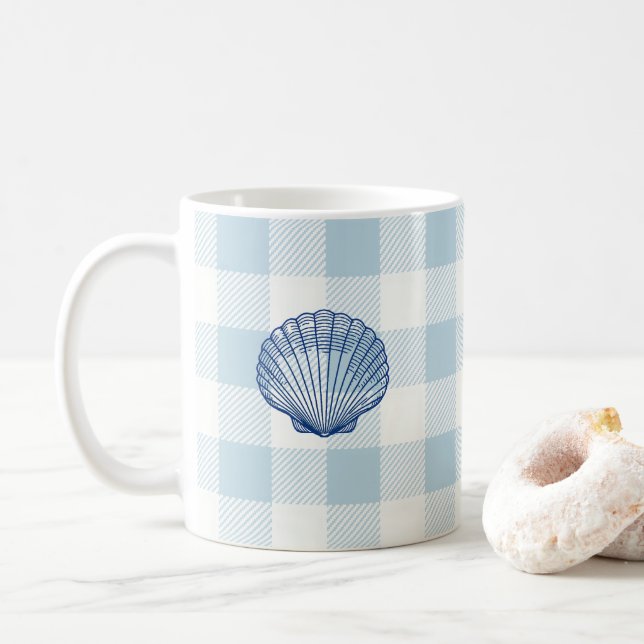 Mug Peinture de coquillages En vichy bleu marine (Avec donut)