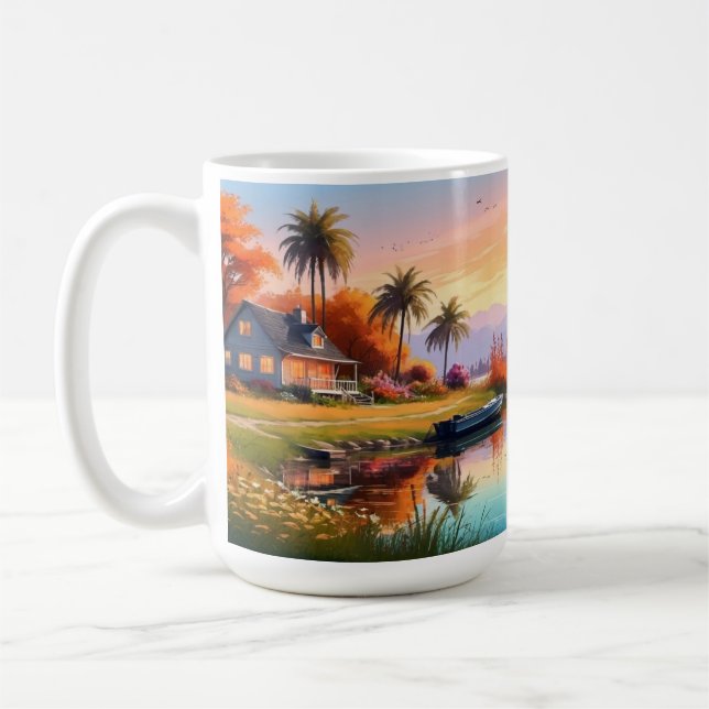 Mug Peinture de coucher de soleil dans la nature avec  (Gauche)