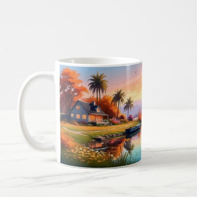 Mug Peinture de coucher de soleil naturel avec lac, ch (Gauche)