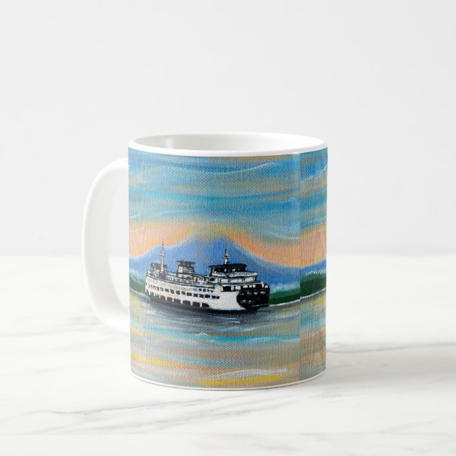 Mug Peinture de ferry au lever du soleil (Devant gauche)